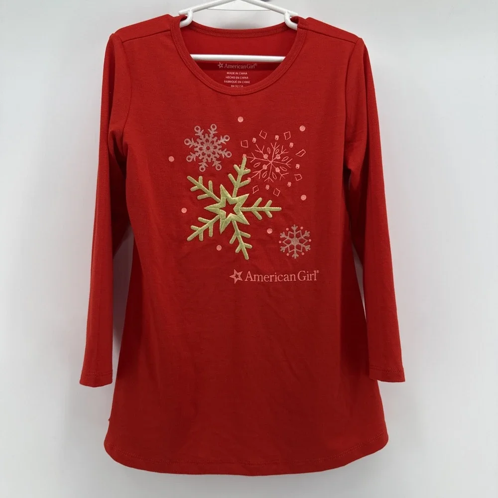 American Girl Girl's Night Shirt red Snowflake XS‎ -6